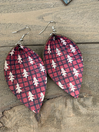 Black Plaid Christmas Tree Leather Earrings - Jill's Jewels | Unique, Handcrafted, Trendy, And Fun Jewelry