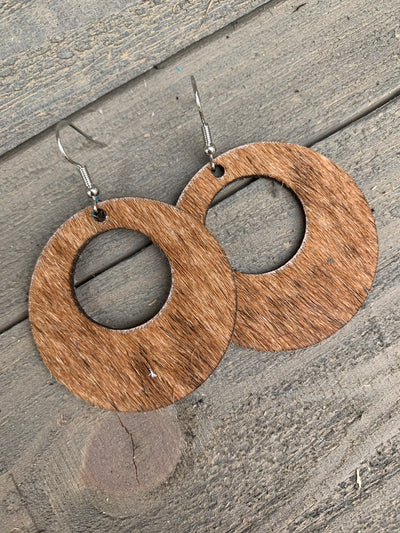Tan Hair On Hide Leather Hoop Earring - Jill's Jewels | Unique, Handcrafted, Trendy, And Fun Jewelry