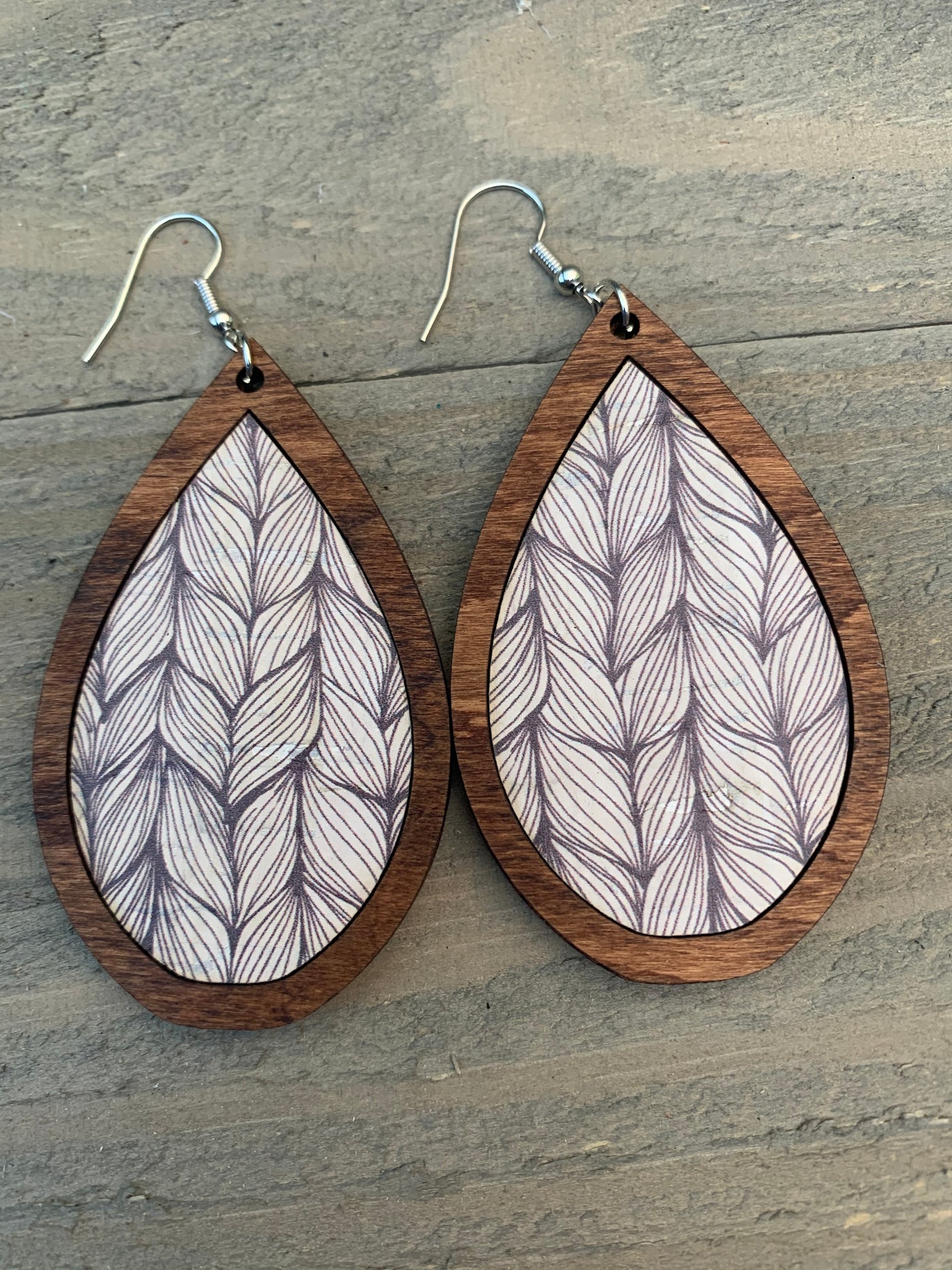 White and Blue Woven Cork and Wood Teardrop Earrings - Jill's Jewels | Unique, Handcrafted, Trendy, And Fun Jewelry