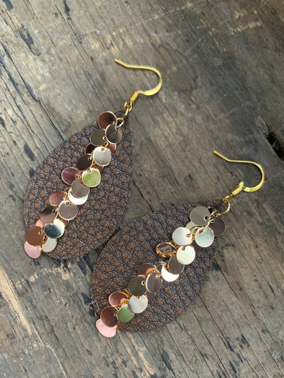 Brown Bomber Leather Earrings with Gold Chain - Jill's Jewels | Unique, Handcrafted, Trendy, And Fun Jewelry