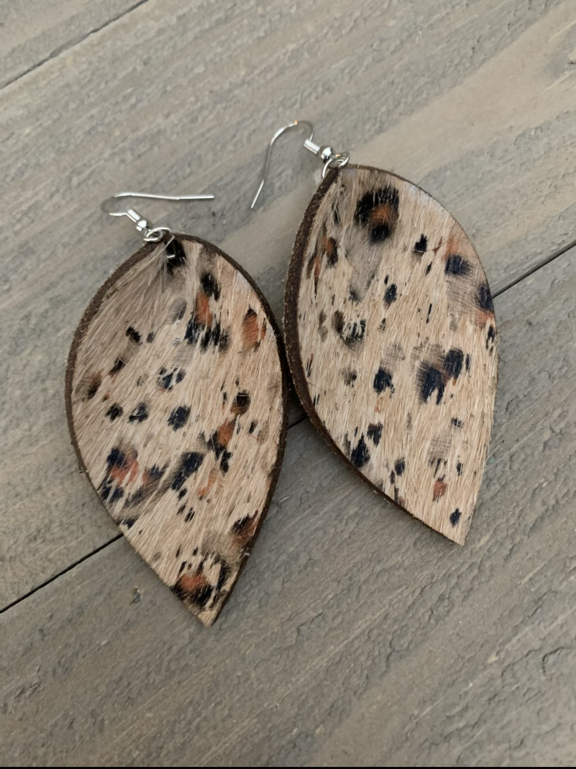 Leopard acid wash hair on leather earrings - Jill's Jewels | Unique, Handcrafted, Trendy, And Fun Jewelry