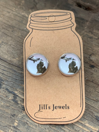 Michigan Stud Earrings Blue or Green - Jill's Jewels | Unique, Handcrafted, Trendy, And Fun Jewelry