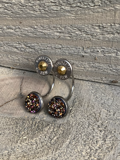 40 Caliber Drop Earring Studs with Rainbow Faux Druzy - Jill's Jewels | Unique, Handcrafted, Trendy, And Fun Jewelry