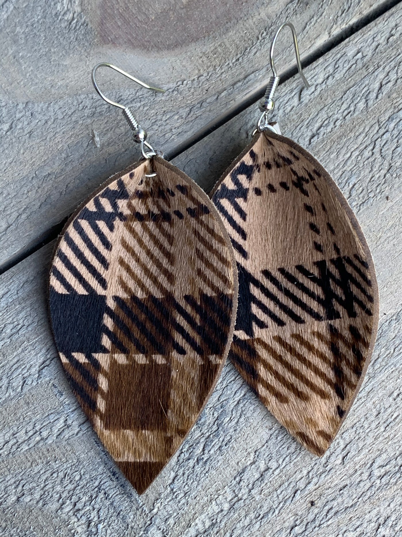 Brown Plaid hair on leather earring - Jill's Jewels | Unique, Handcrafted, Trendy, And Fun Jewelry