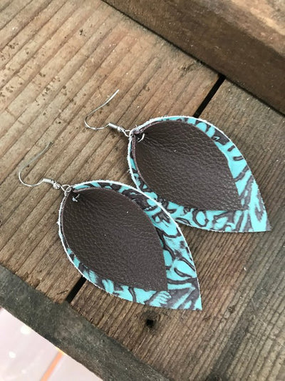 Turquoise and Brown Leather Earrings - Jill's Jewels | Unique, Handcrafted, Trendy, And Fun Jewelry
