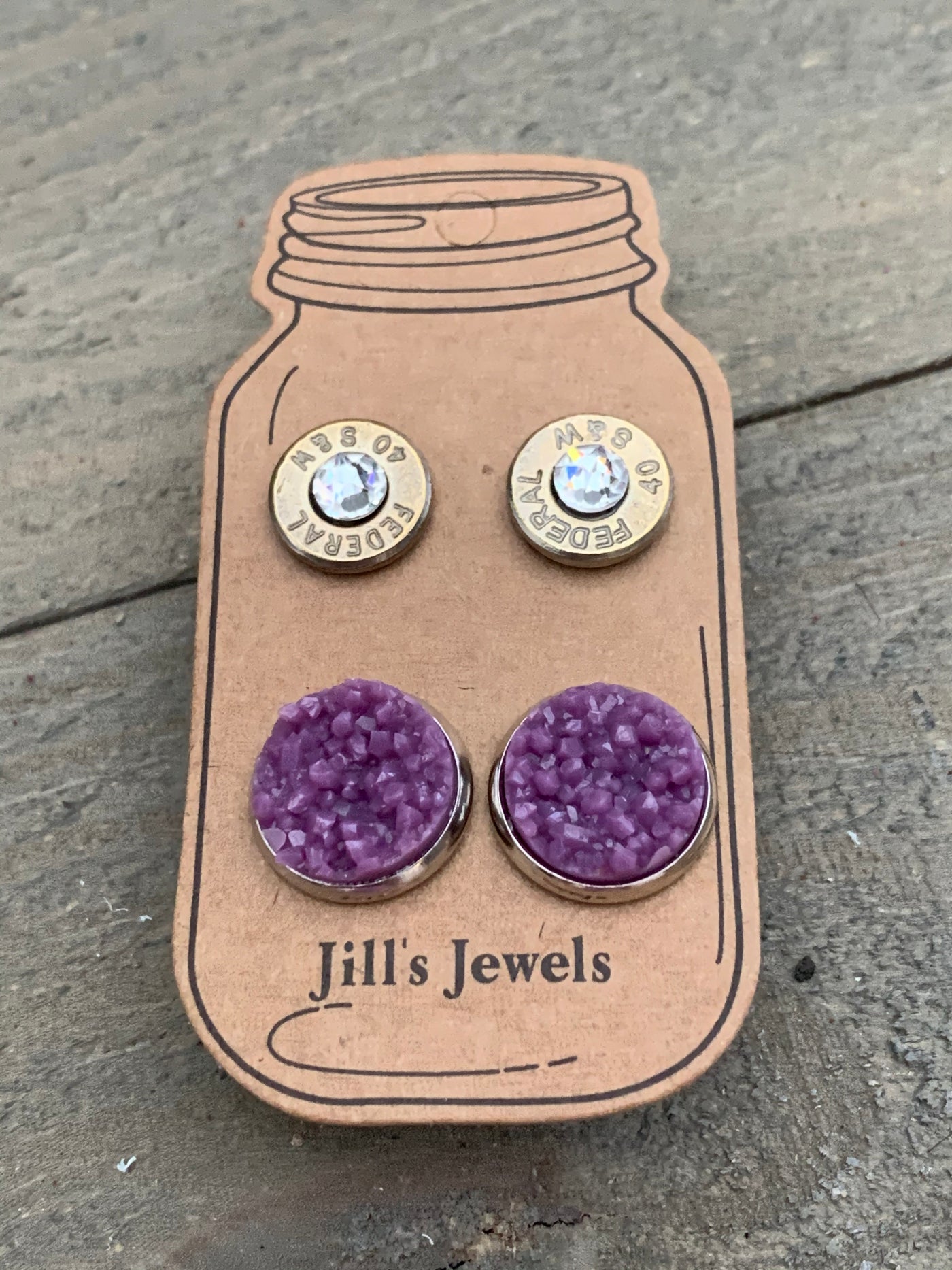Plum Purple 40 Caliber bullet earring set - Jill's Jewels | Unique, Handcrafted, Trendy, And Fun Jewelry
