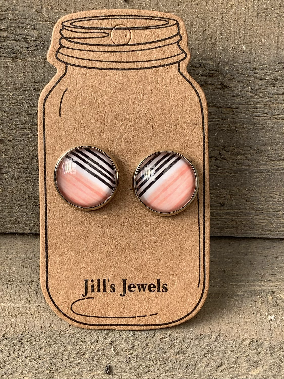 Pink, Black and White Stripe Stud Earrings - Jill's Jewels | Unique, Handcrafted, Trendy, And Fun Jewelry