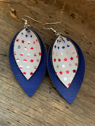 Red White and Blue Star Double Layer Leather Earrings - Jill's Jewels | Unique, Handcrafted, Trendy, And Fun Jewelry