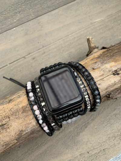 Black Beaded Smart Watch Wrap Bracelet - Jill's Jewels | Unique, Handcrafted, Trendy, And Fun Jewelry