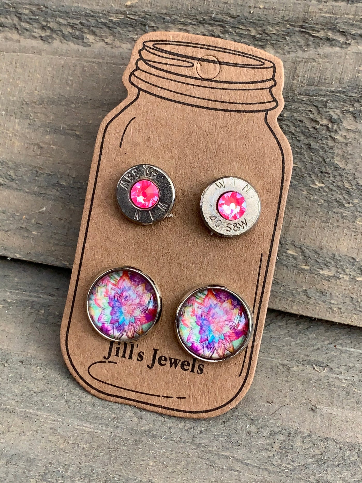 Hot Pink Rainbow 40 Caliber bullet earring set - Jill's Jewels | Unique, Handcrafted, Trendy, And Fun Jewelry