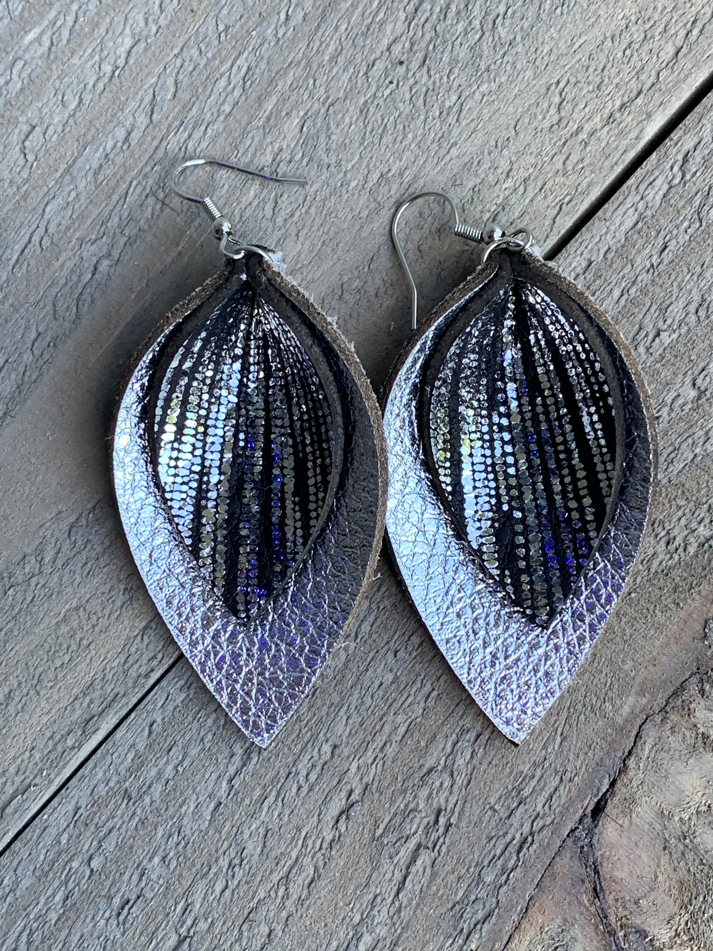 Silver and Black Rain leather earrings - Jill's Jewels | Unique, Handcrafted, Trendy, And Fun Jewelry
