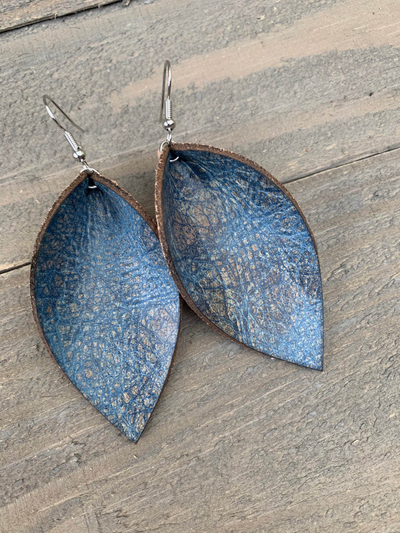 Blue And Brown Crackle Leather Earrings - Jill's Jewels | Unique, Handcrafted, Trendy, And Fun Jewelry