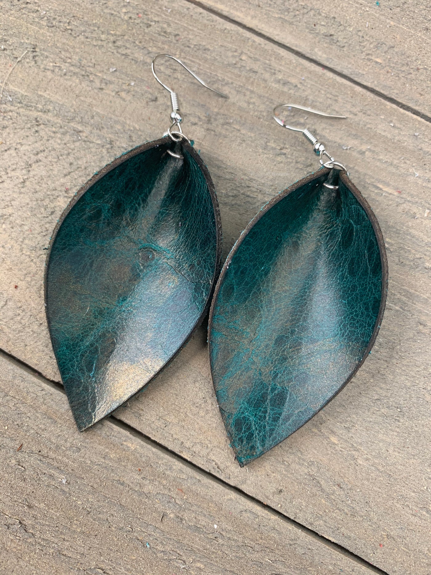 Distressed Dark Turquoise Leather Earrings - Jill's Jewels | Unique, Handcrafted, Trendy, And Fun Jewelry