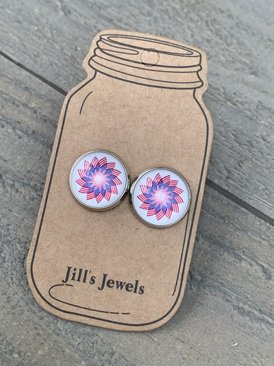 Red White and Blue USA Pin Wheel Stud Earrings - Jill's Jewels | Unique, Handcrafted, Trendy, And Fun Jewelry