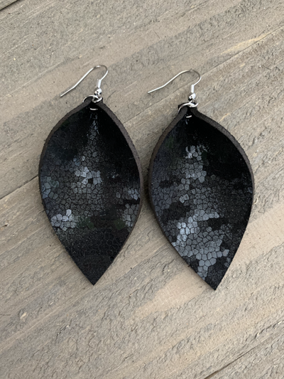 Black Digital Camo Leather Earrings - Jill's Jewels | Unique, Handcrafted, Trendy, And Fun Jewelry