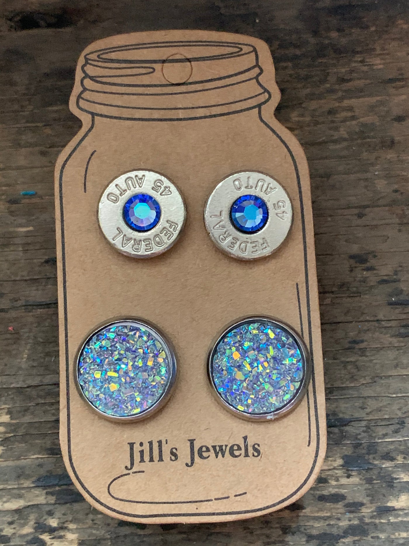 Blue AB Sparkle and 45 Auto bullet earring set - Jill's Jewels | Unique, Handcrafted, Trendy, And Fun Jewelry