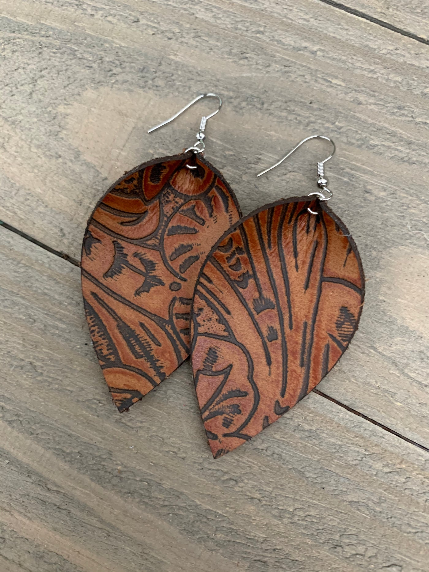Saddle Brown Western Floral Leather Earrings - Jill's Jewels | Unique, Handcrafted, Trendy, And Fun Jewelry