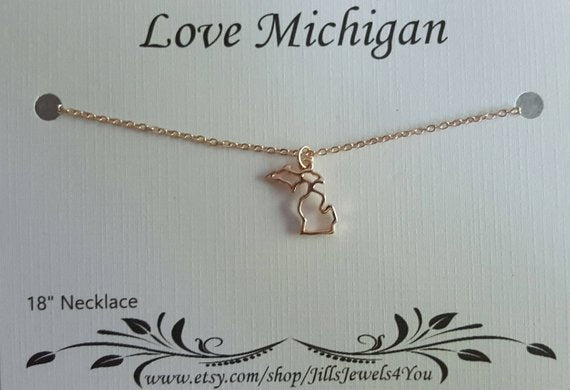 Michigan Charm Necklace - Rose Gold - Jill's Jewels | Unique, Handcrafted, Trendy, And Fun Jewelry