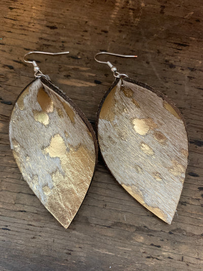 Gold Acid Wash Hair On Leather Earrings - Jill's Jewels | Unique, Handcrafted, Trendy, And Fun Jewelry