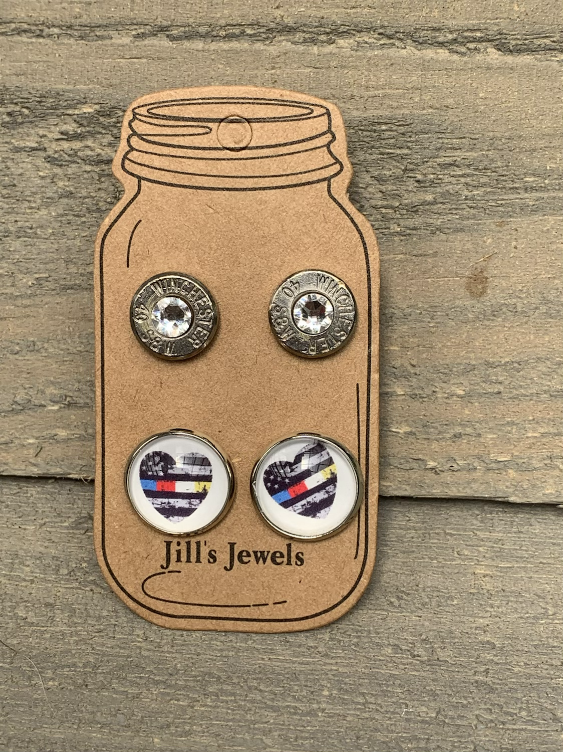 First Responders Line Heart 40 Caliber bullet earring set - Jill's Jewels | Unique, Handcrafted, Trendy, And Fun Jewelry