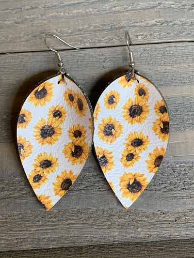 White Sunflower Leather Earrings - Jill's Jewels | Unique, Handcrafted, Trendy, And Fun Jewelry