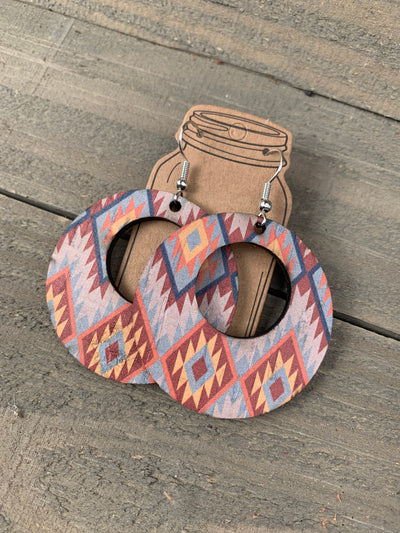 Blue and Orange Aztec Cork Leather Earring - Jill's Jewels | Unique, Handcrafted, Trendy, And Fun Jewelry