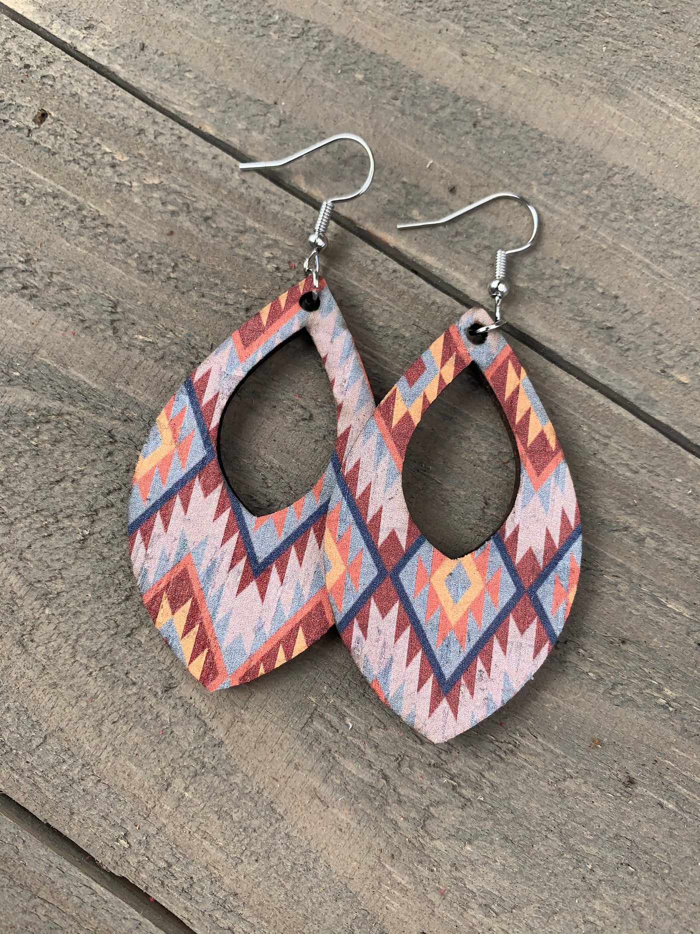 Blue and Orange Aztec Cork Teardrop Earring - Jill's Jewels | Unique, Handcrafted, Trendy, And Fun Jewelry