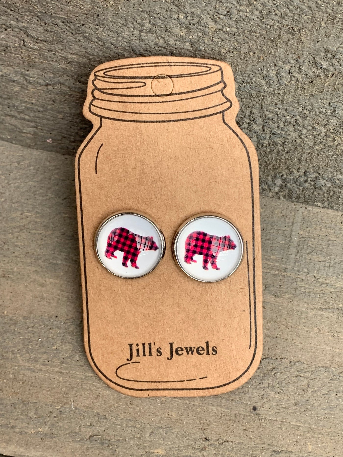 Buffalo Plaid Bear Stud Earrings - Jill's Jewels | Unique, Handcrafted, Trendy, And Fun Jewelry