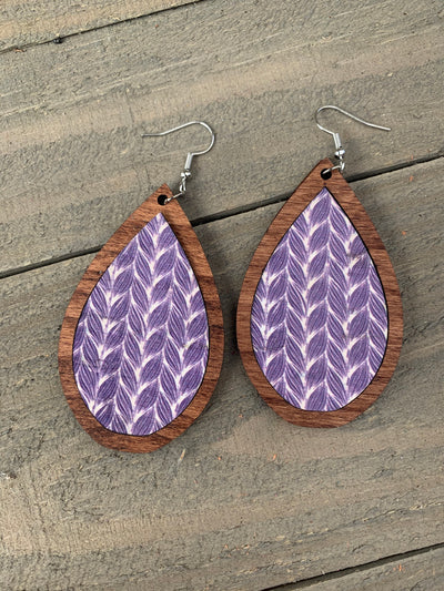 Blue and White Braid Cork and Wood Teardrop Earrings - Jill's Jewels | Unique, Handcrafted, Trendy, And Fun Jewelry