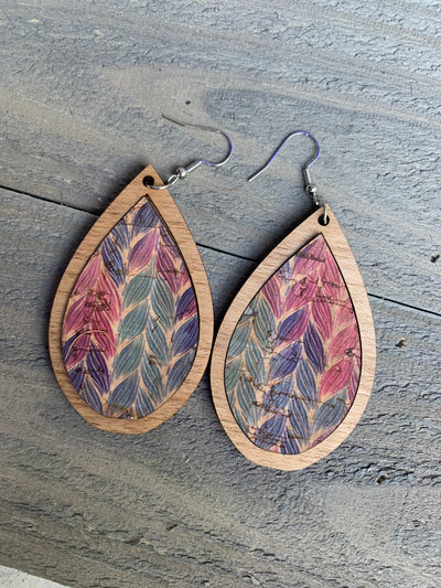 Rainbow Woven Cork and Wood Teardrop Earrings - Jill's Jewels | Unique, Handcrafted, Trendy, And Fun Jewelry