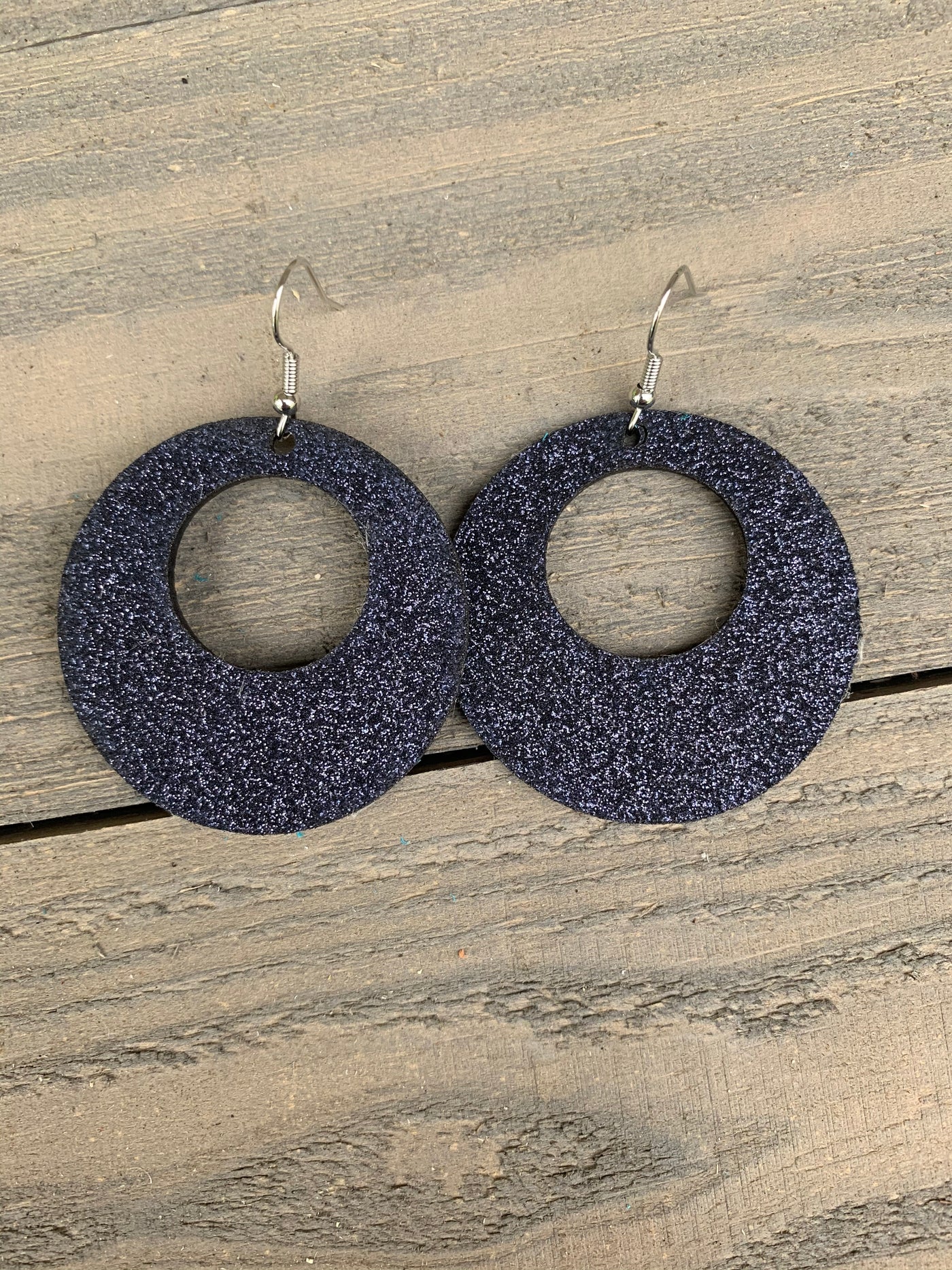 Navy Glitter Cork Hoop Earring - Jill's Jewels | Unique, Handcrafted, Trendy, And Fun Jewelry