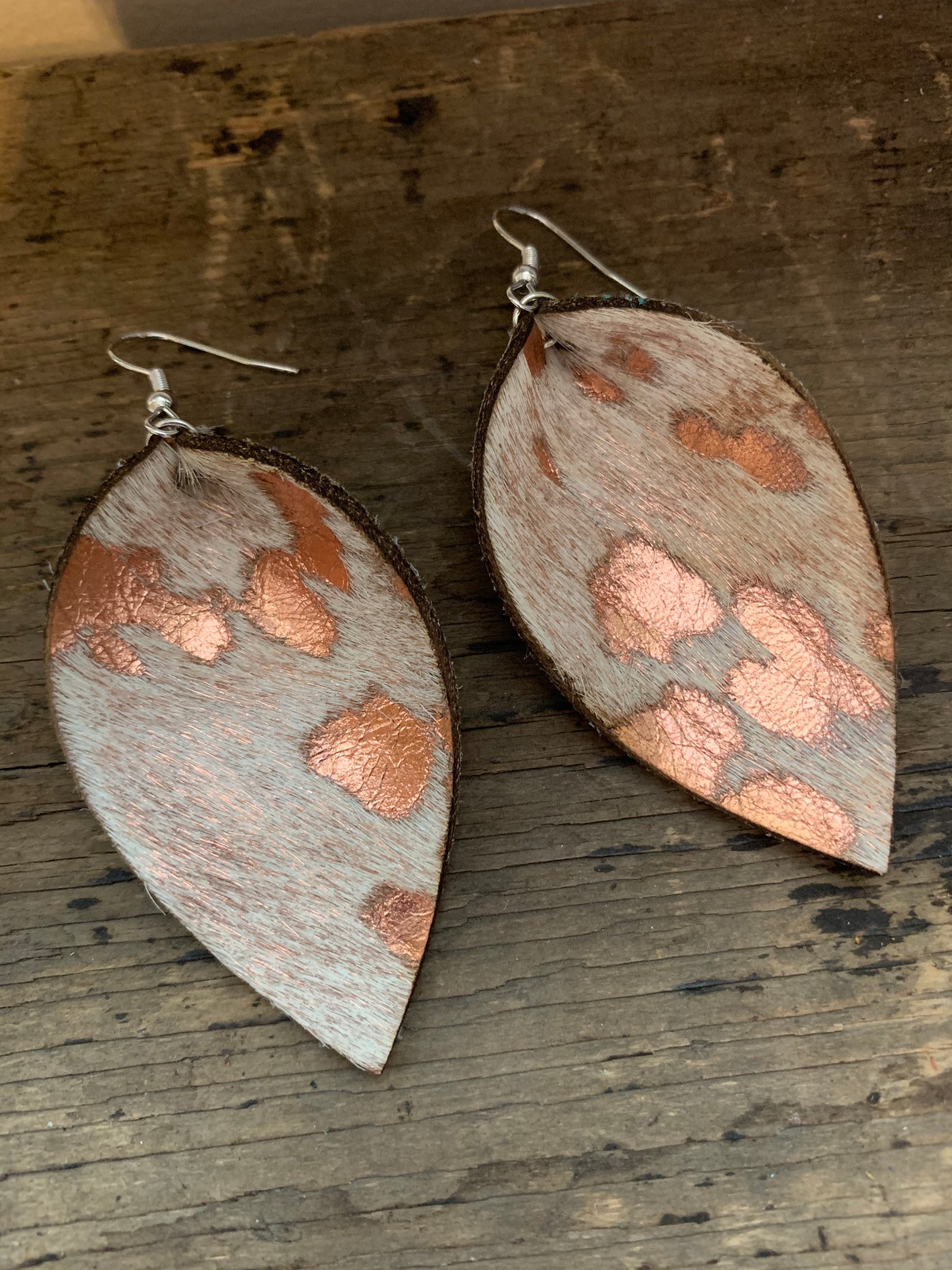 Rose Gold Acid Wash Hair On Leather Earrings - Jill's Jewels | Unique, Handcrafted, Trendy, And Fun Jewelry