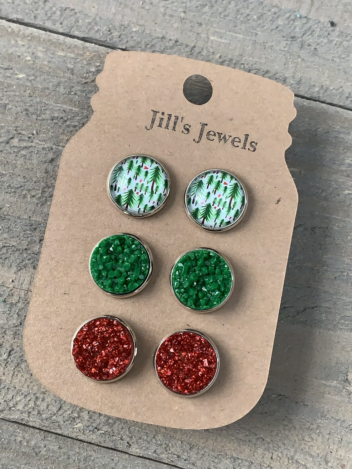 Christmas Tree Red and Green Faux Druzy Earring 3 Set - Jill's Jewels | Unique, Handcrafted, Trendy, And Fun Jewelry