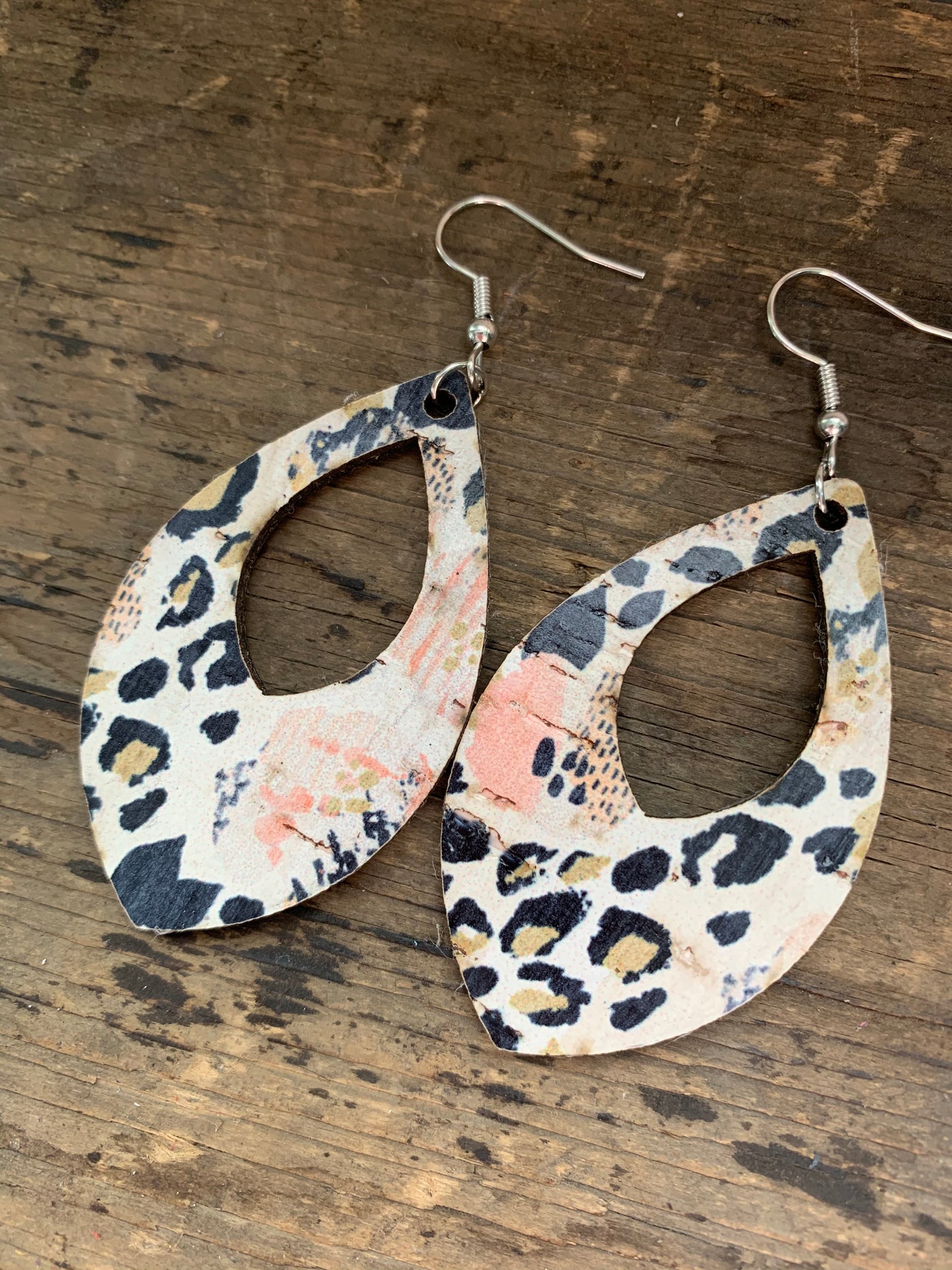 Leopard Floral Poppy Cork Teardrop Earring - Jill's Jewels | Unique, Handcrafted, Trendy, And Fun Jewelry