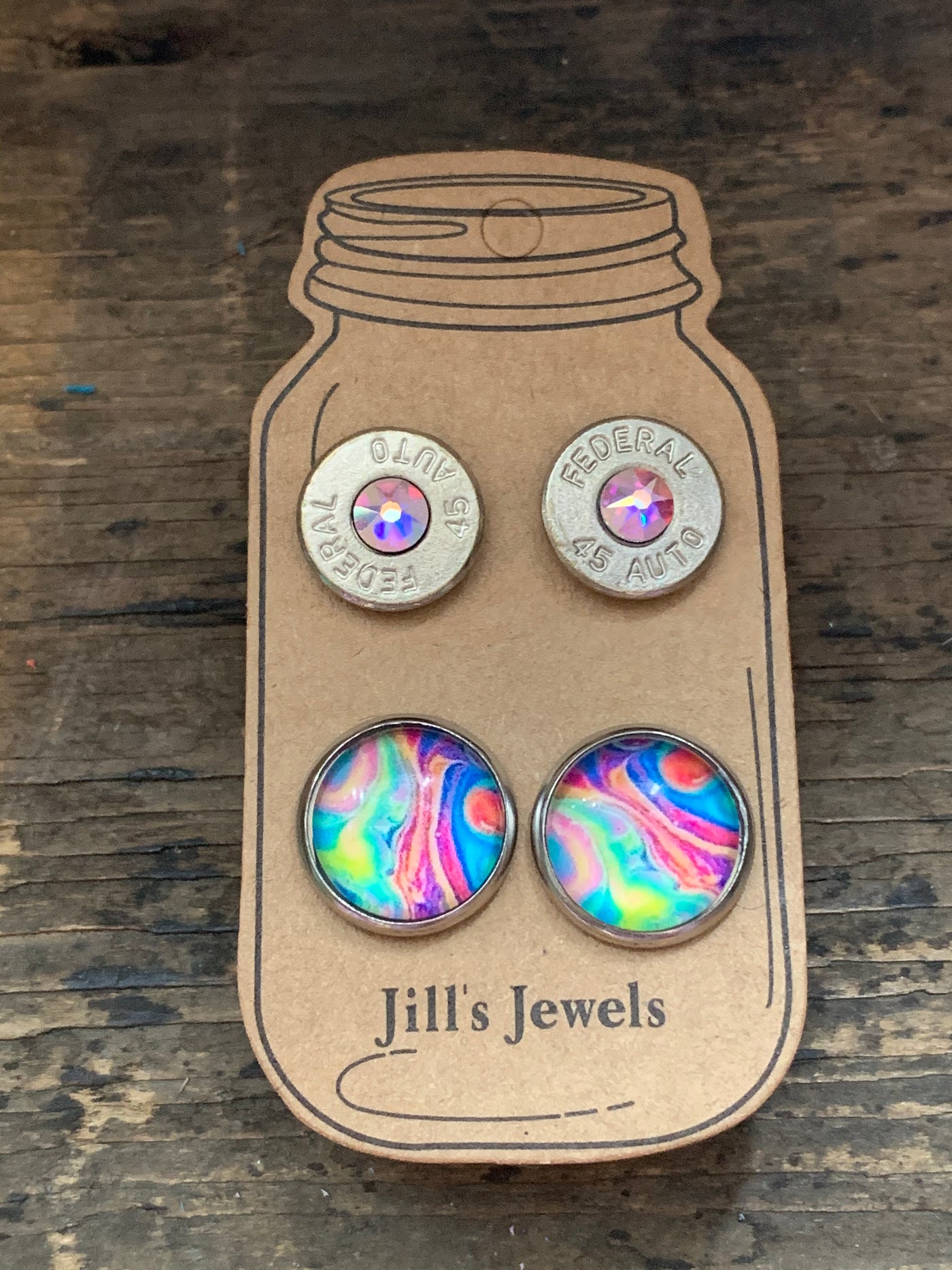 Neon Swirl and 45 Auto bullet earring set - Jill's Jewels | Unique, Handcrafted, Trendy, And Fun Jewelry