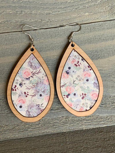 Succulent Print Cork and Wood Teardrop Earrings - Jill's Jewels | Unique, Handcrafted, Trendy, And Fun Jewelry
