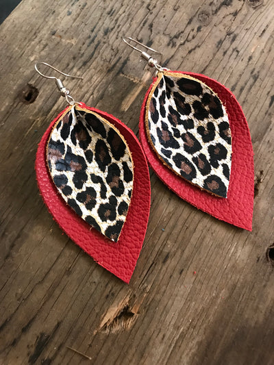 Red and Leopard Leather Earrings - Jill's Jewels | Unique, Handcrafted, Trendy, And Fun Jewelry