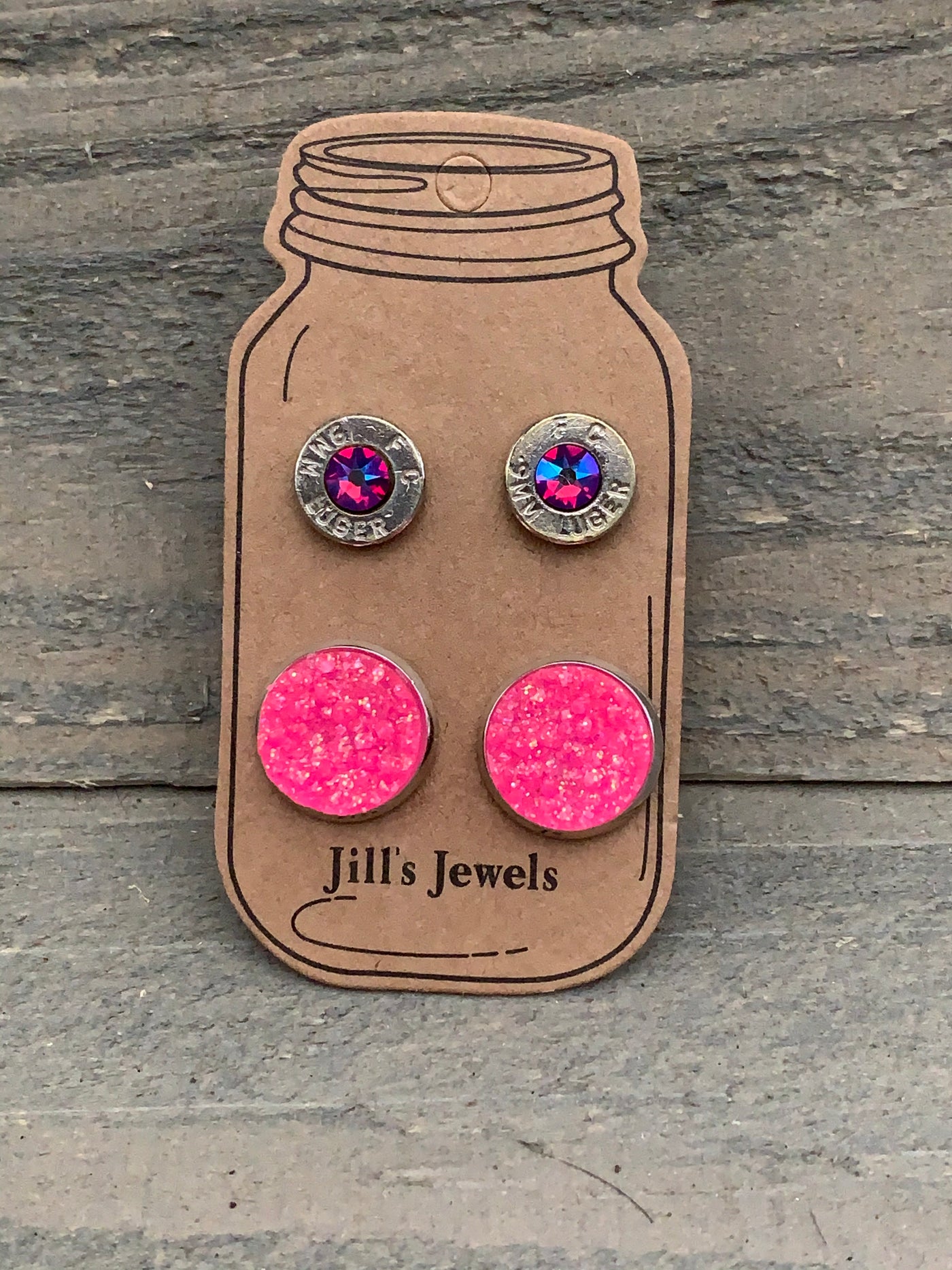 Hot Pink Druzy 9mm bullet earring set - Jill's Jewels | Unique, Handcrafted, Trendy, And Fun Jewelry