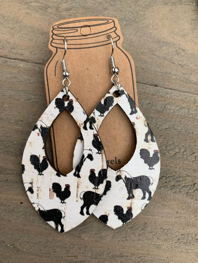 Horse and Chicken Print Cork Teardrop Earring - Jill's Jewels | Unique, Handcrafted, Trendy, And Fun Jewelry