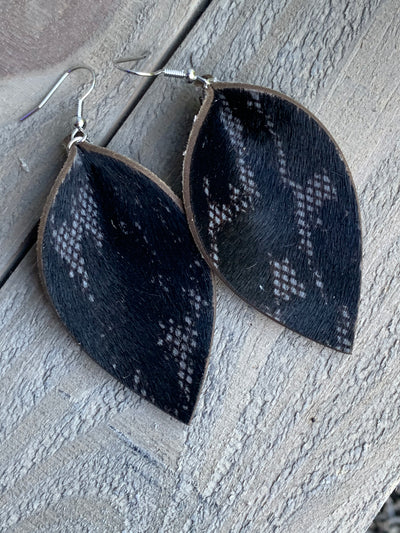 Black Lace Leopard hair on leather earring - Jill's Jewels | Unique, Handcrafted, Trendy, And Fun Jewelry