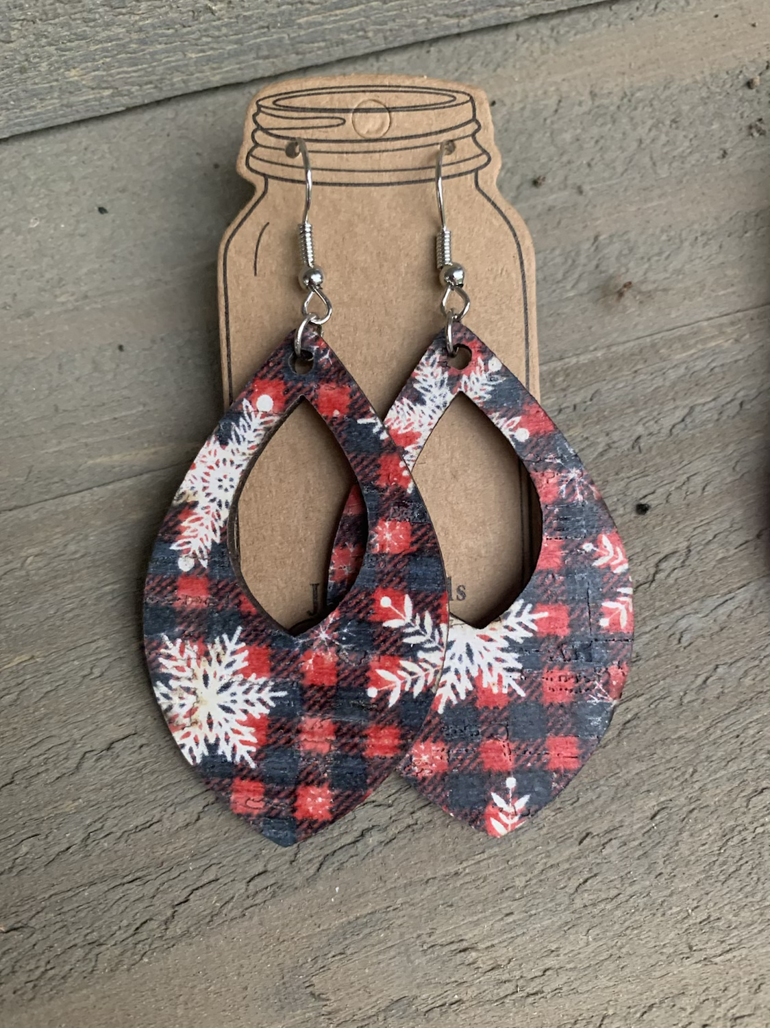 Buffalo Plaid Snowflake Teardrop Earring - Jill's Jewels | Unique, Handcrafted, Trendy, And Fun Jewelry