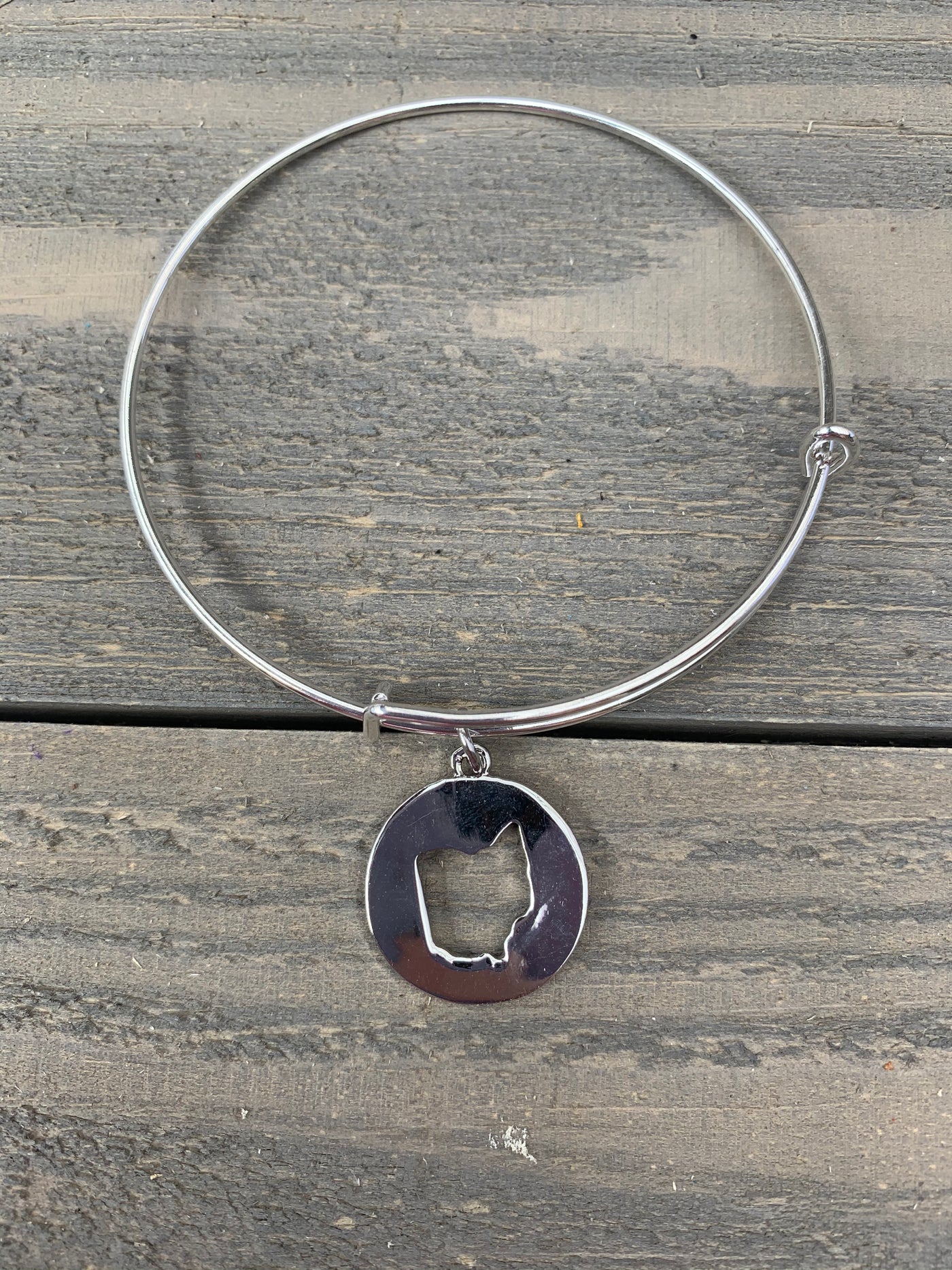 Round Silver Ohio Cutout Bangle Bracelet - Jill's Jewels | Unique, Handcrafted, Trendy, And Fun Jewelry