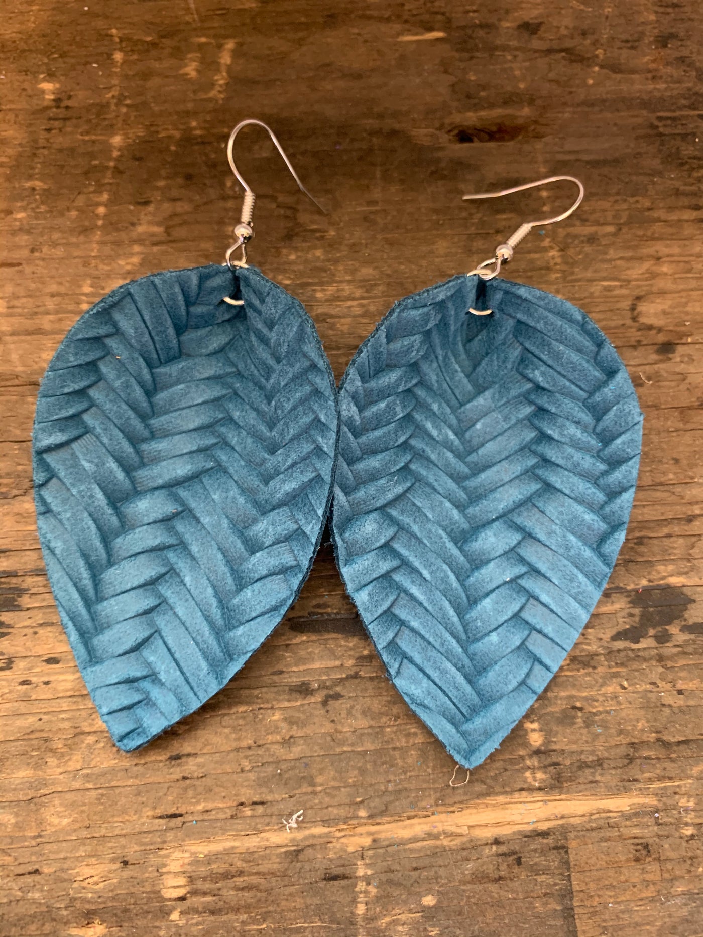 Dark Teal Braided Leather Earrings - Jill's Jewels | Unique, Handcrafted, Trendy, And Fun Jewelry