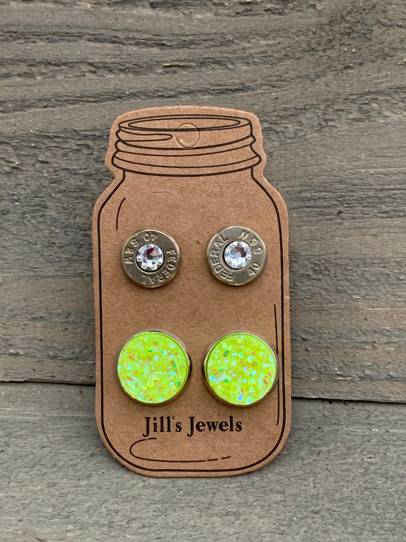 Neon Yellow 40 Caliber bullet earring set - Jill's Jewels | Unique, Handcrafted, Trendy, And Fun Jewelry