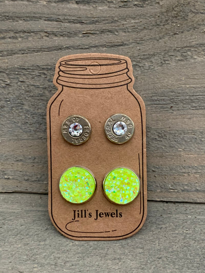 Neon Yellow 40 Caliber bullet earring set - Jill's Jewels | Unique, Handcrafted, Trendy, And Fun Jewelry