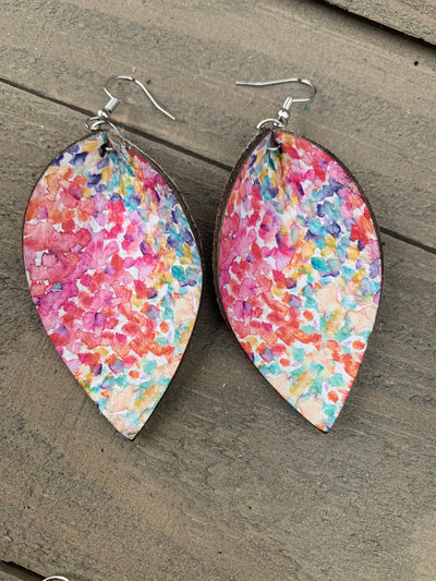 Rainbow Watercolor Floral Leather Earrings - Jill's Jewels | Unique, Handcrafted, Trendy, And Fun Jewelry