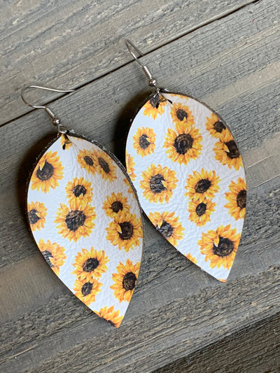 White Sunflower Leather Earrings - Jill's Jewels | Unique, Handcrafted, Trendy, And Fun Jewelry