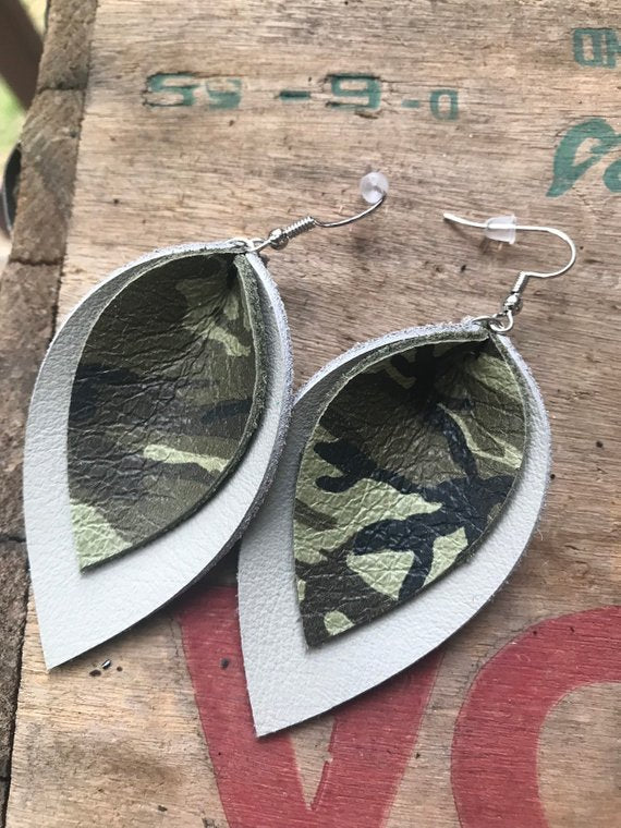 Green and Gray Camo Earrings - Jill's Jewels | Unique, Handcrafted, Trendy, And Fun Jewelry