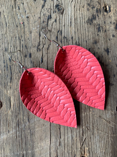 Coral braided leather earrings - Jill's Jewels | Unique, Handcrafted, Trendy, And Fun Jewelry