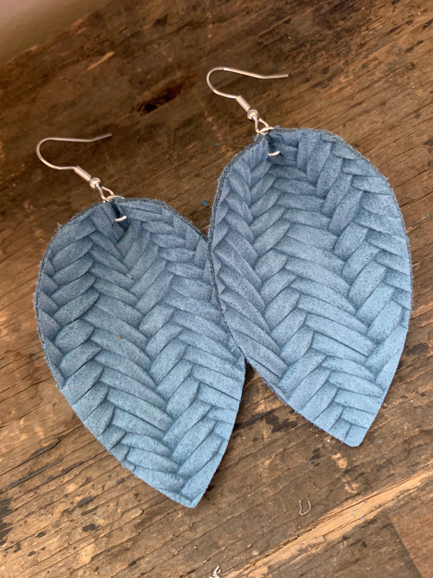 Denim Blue Braided Leather Earrings - Jill's Jewels | Unique, Handcrafted, Trendy, And Fun Jewelry